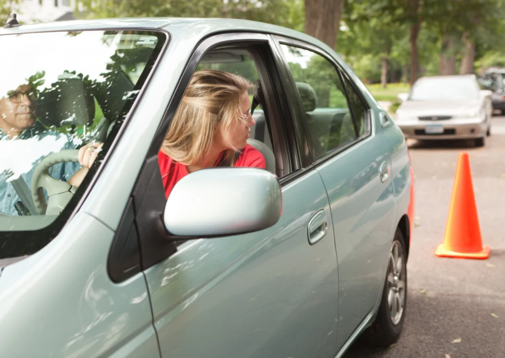 Student practicing parking maneuvers