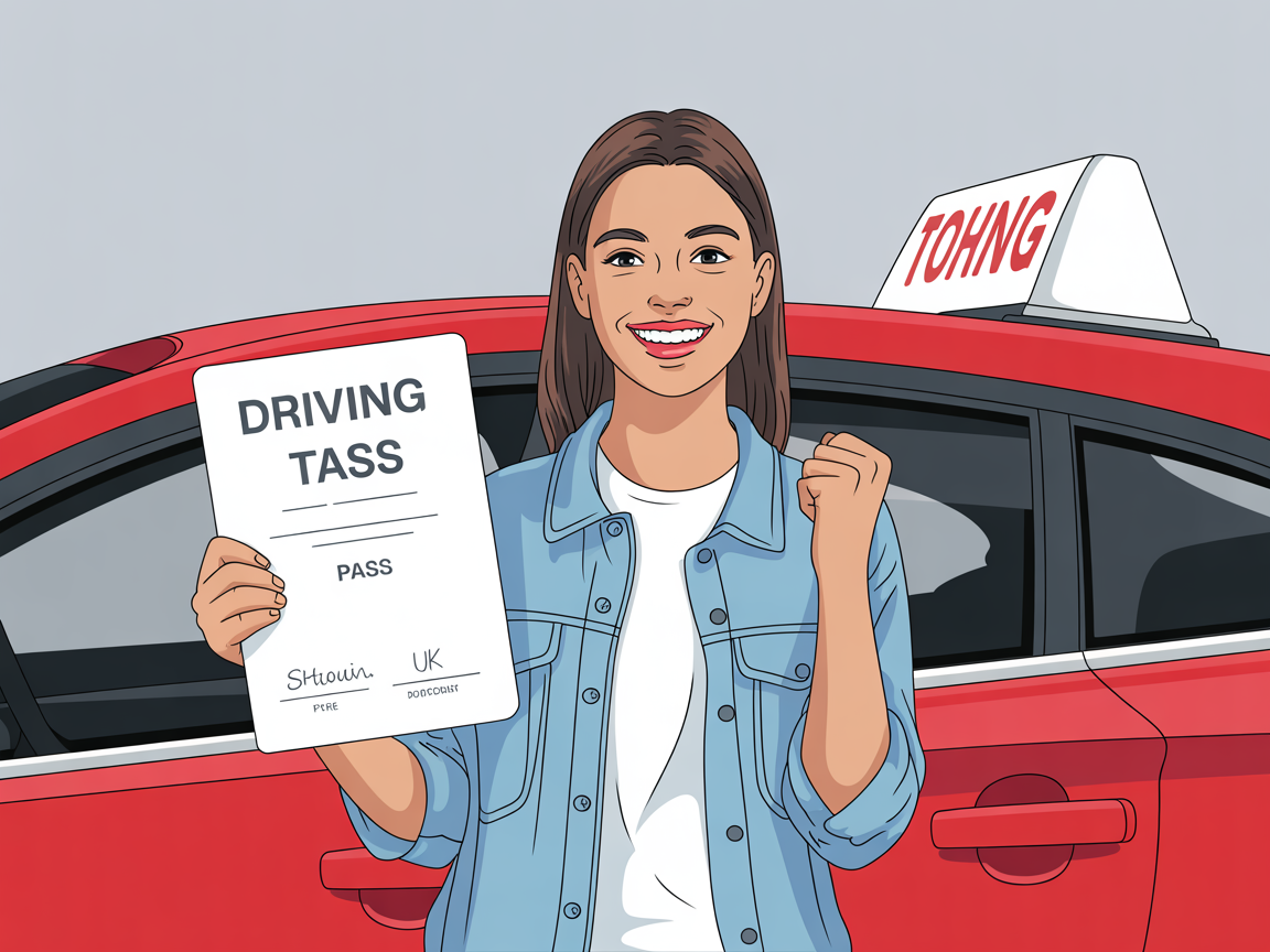 Happy student celebrating passing their driving test with Road2Pass